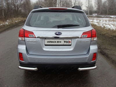 Защита заднего бампера уголки 60 мм ТСС для Subaru Outback 2012-2014