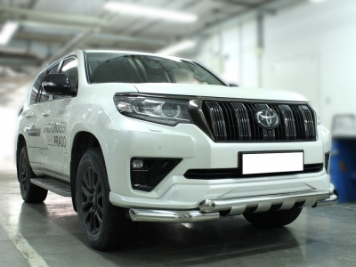 Защита переднего бампера d-76 с доп.накладками для Toyota Land Cruiser Prado 150 BLACK ONYX 2020 – н.в.