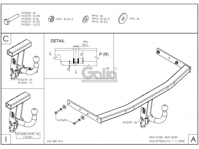 Фаркоп оцинкованный Galia шар A для Seat Altea/Leon 2004-2015
