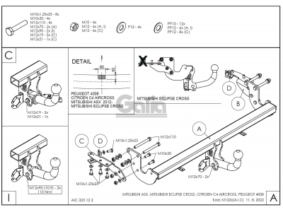 Фаркоп оцинкованный Galia шар A для Mitsubishi ASX/Peugeot 4008/Citroen C4 Aircross 2010-2021