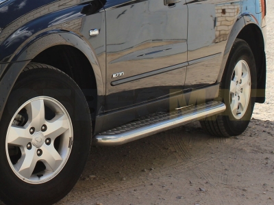 Пороги с площадкой алюминиевый лист 60 мм Технотек для Ssang Yong Actyon 2010-2021