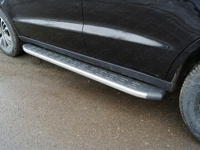 Пороги алюминиевые ТСС с накладкой серые для Geely Emgrand X7 2018-2021