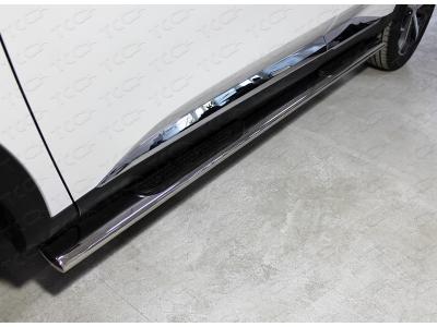 Пороги овальные с накладкой 120х60 мм ТСС для Haval F7 2019-2021