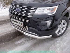 Защита передняя овальная с ДХО 75х42 мм для Ford Explorer № FOREXPL16-15