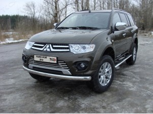Защита передняя овальная 75х42 мм для Mitsubishi Pajero Sport № MITPASPOR14-03